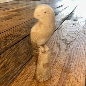 VTG Hand Carved Wooden Parrot On Pillar Mikafi 9" Light Color Natural Wood